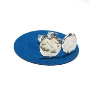 Hammered Disc Stud Earrings in Sterling Silver Hammered Silver Jewelry